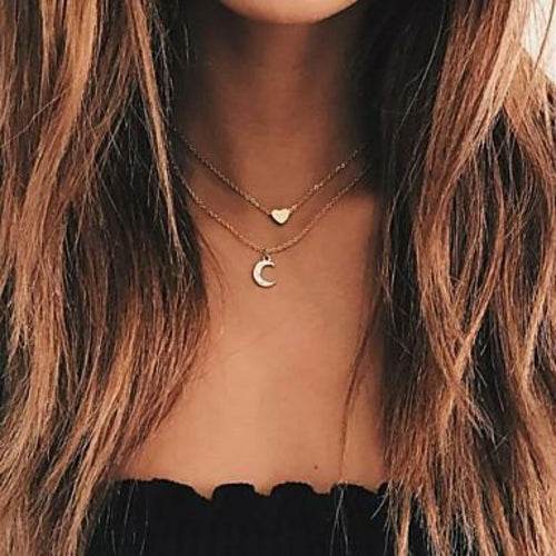 Moon and Heart Two Layer Necklace - Big J's Showstoppin' Store